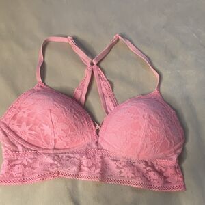 Victoria's Secret Pink Lace Bralette C75 M Wireless Adjustable Criss Cross